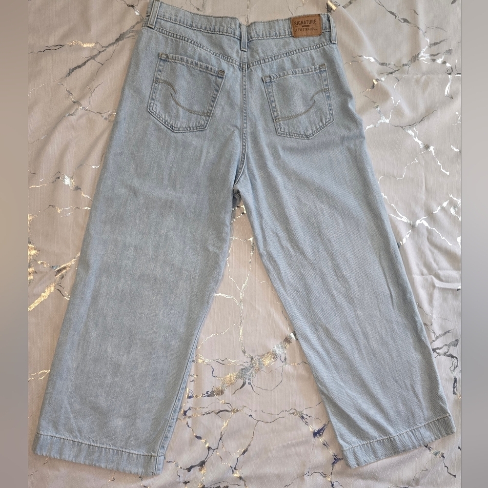 Signature Levis Strauss Gold Heritage Wide Leg Mid Rise Stretch Blue Jeans - Picture 11 of 12
